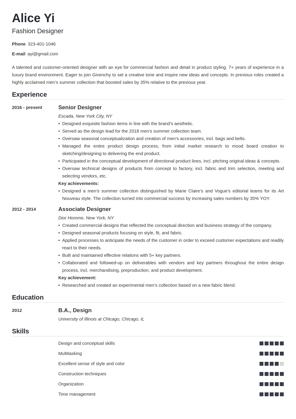 Resume Format For Fashion Designer from cdn-images.zety.com