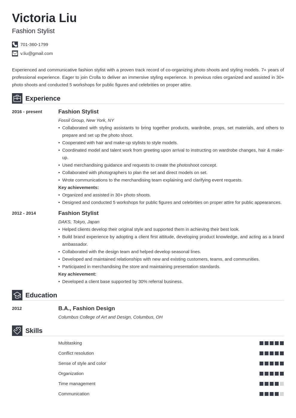 fashion stylist resume example template iconic