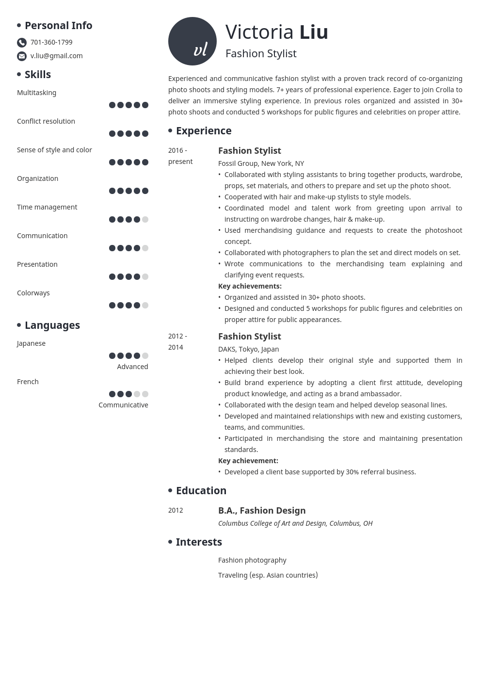 fashion stylist resume example template initials
