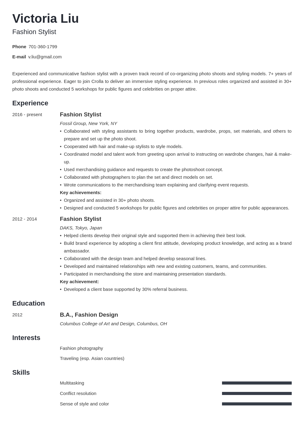 Personal Shopper Resume Sample