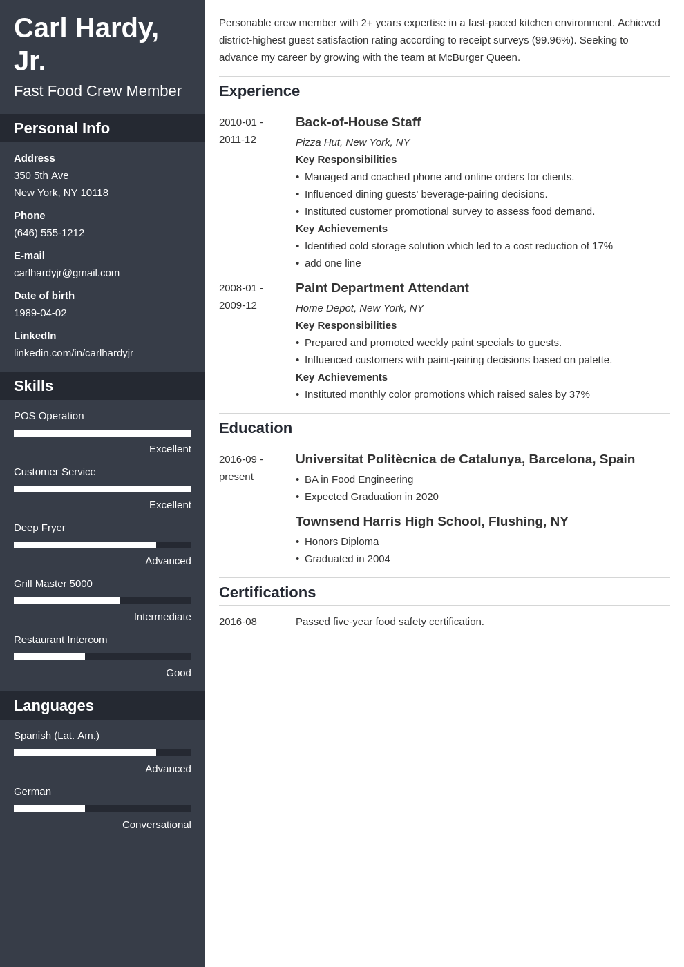 fast food resume example template cascade