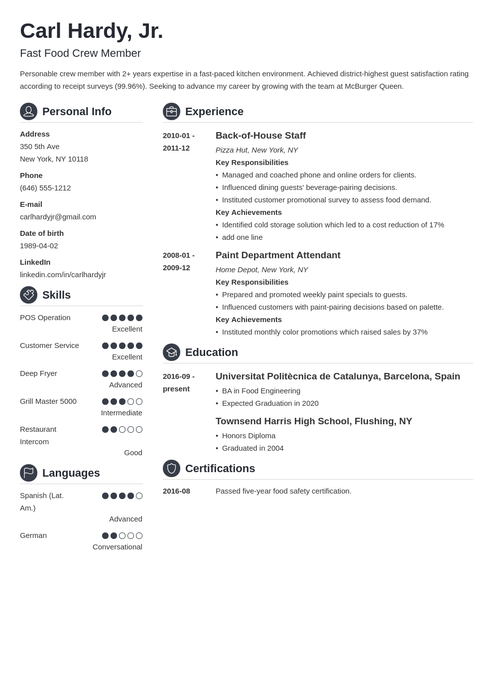 fast food resume example template crisp