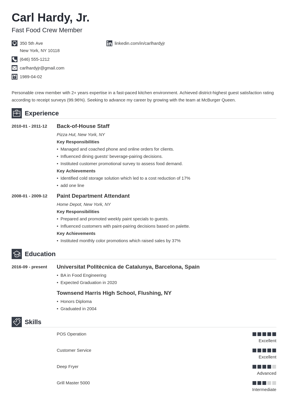 Fast Food Resume Sample & Writing Guide (10+ Tips)