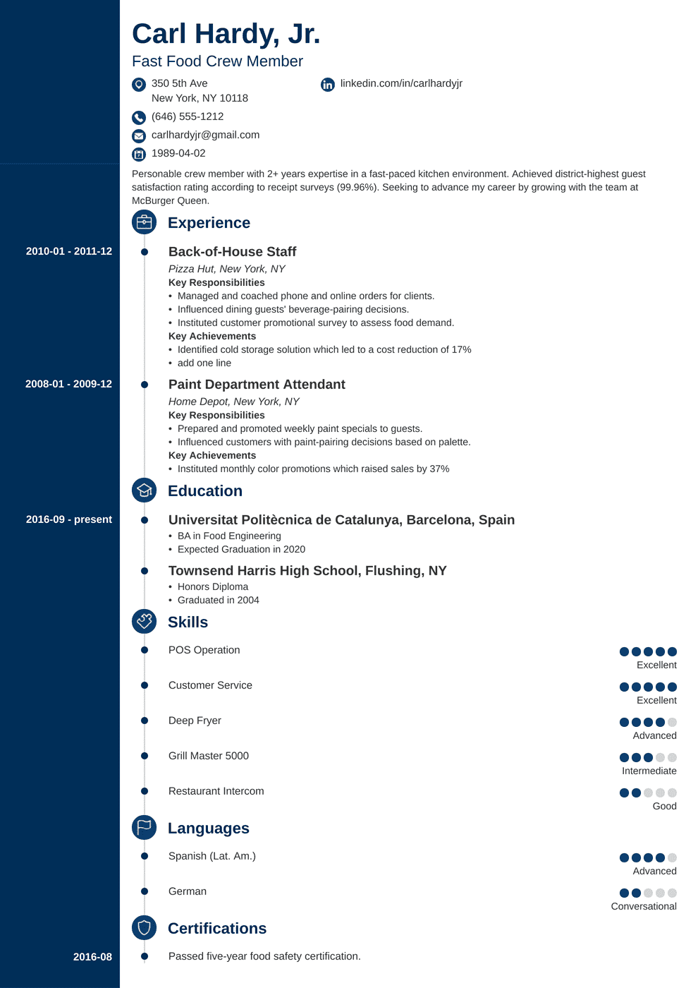 Fast Food Resume Sample Writing Guide (10  Tips)