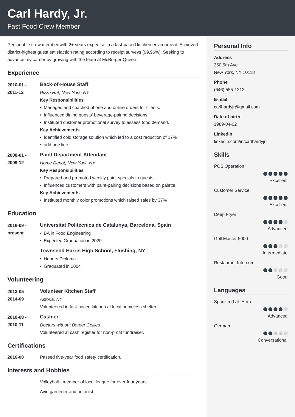 Fast Food Resume Sample & Writing Guide (10+ Tips)