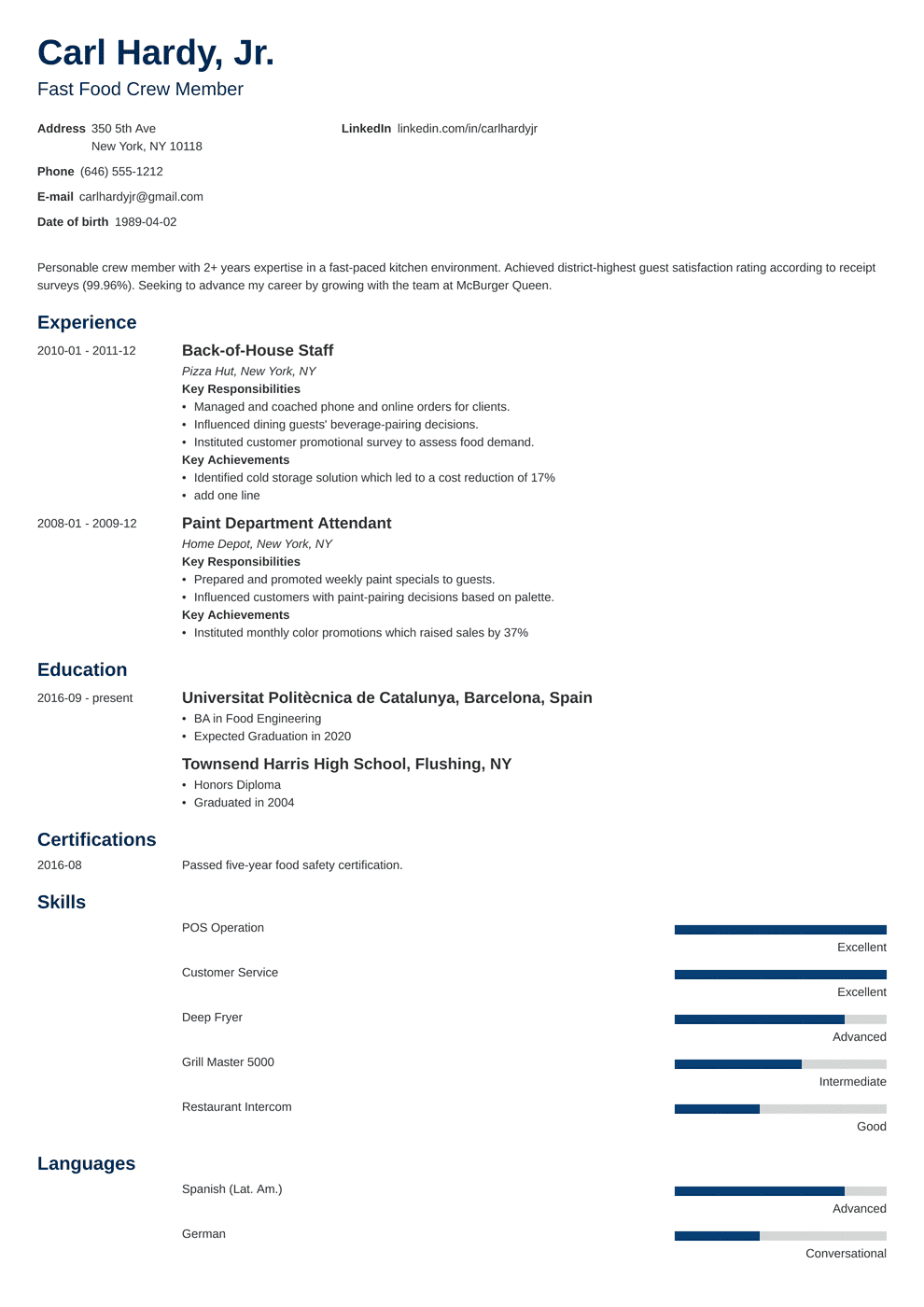 Fast Food Resume Sample & Writing Guide (10+ Tips)