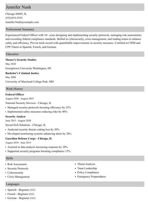 Federal resume example