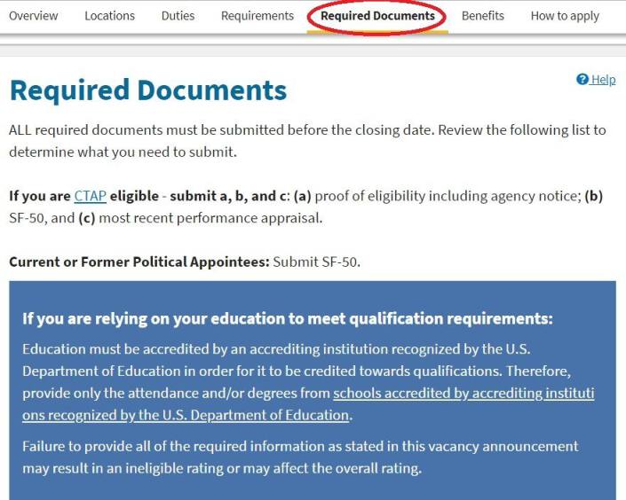 federal resume required documents