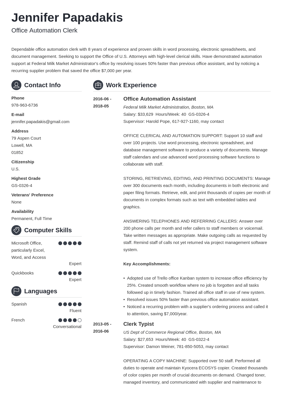 federal resume example template crisp