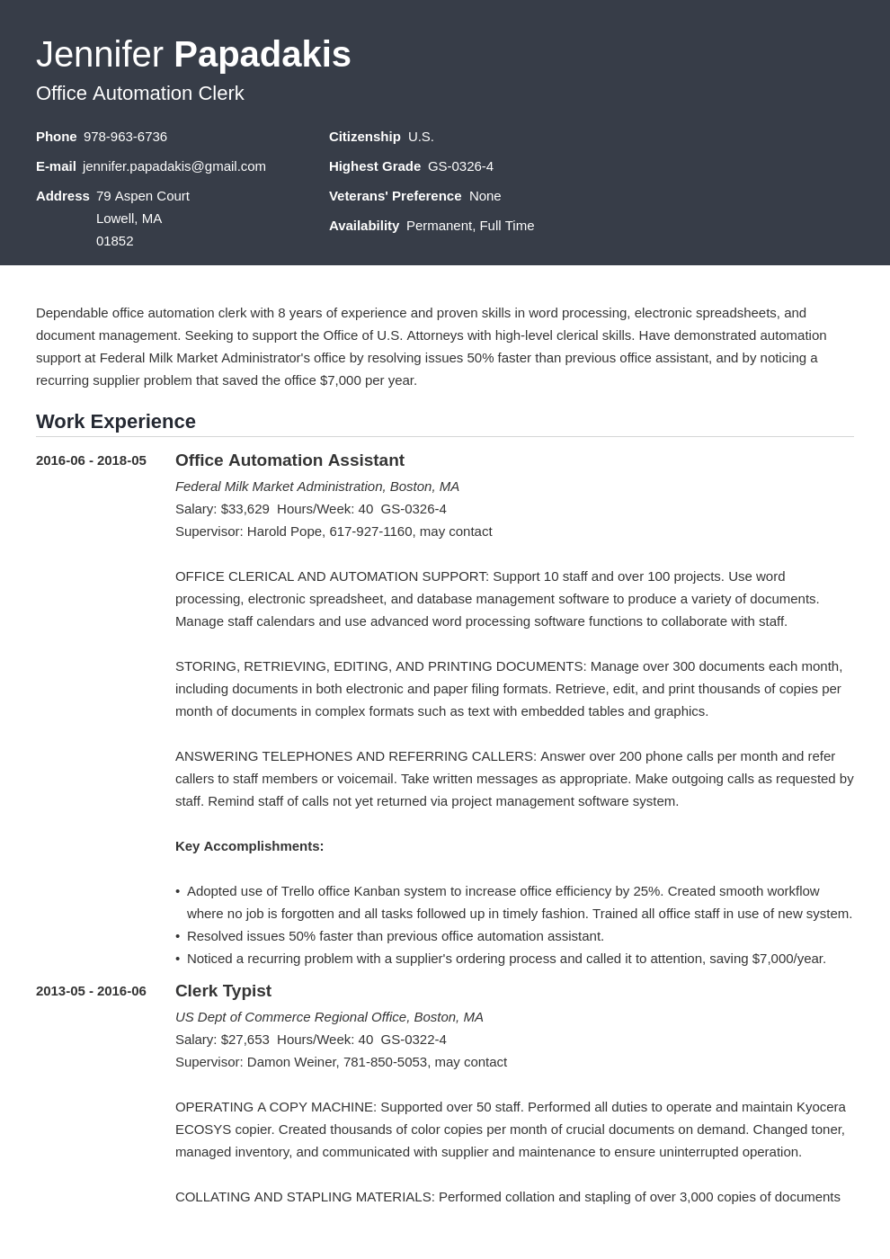 help with my federal resume