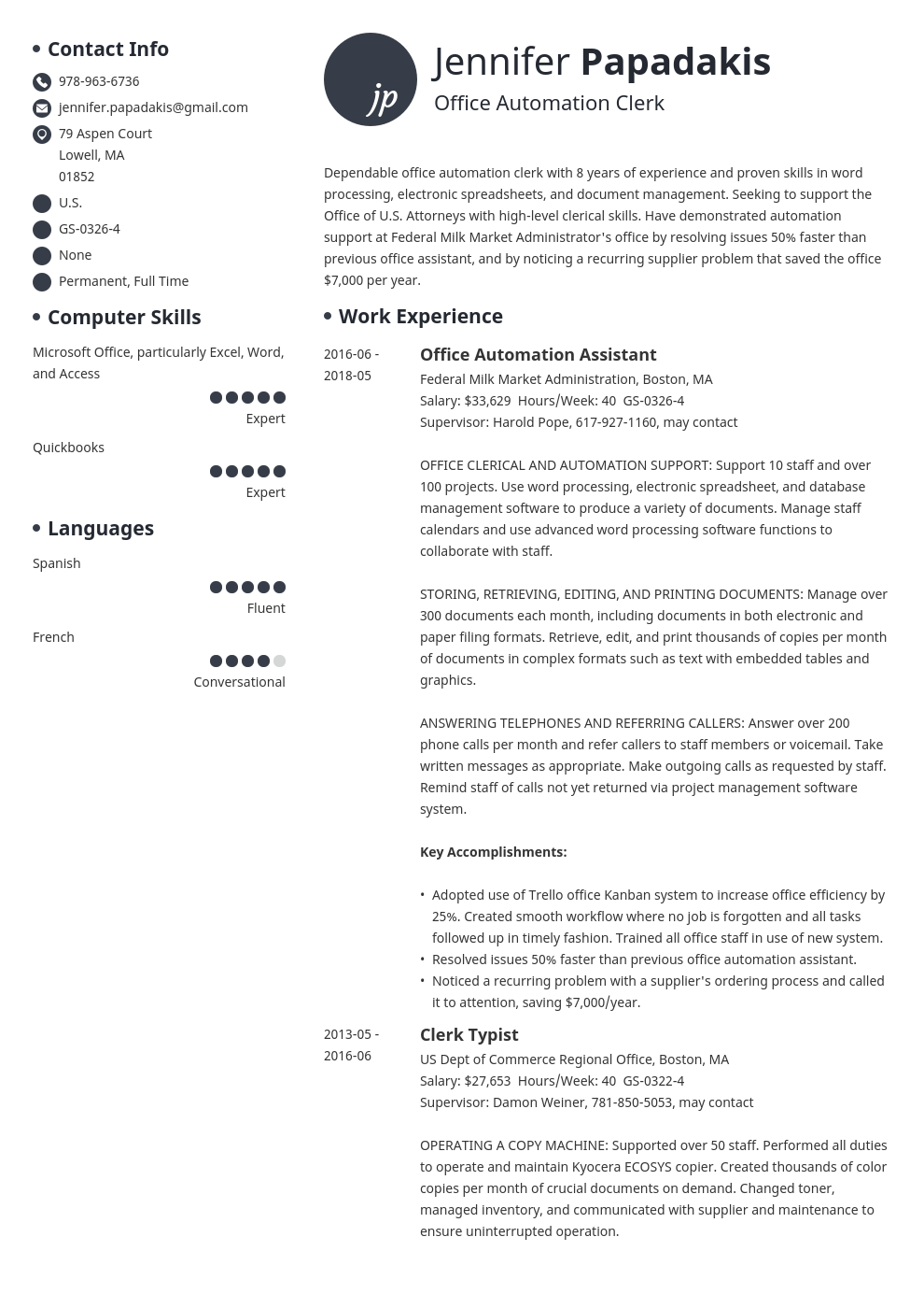 federal resume example template initials