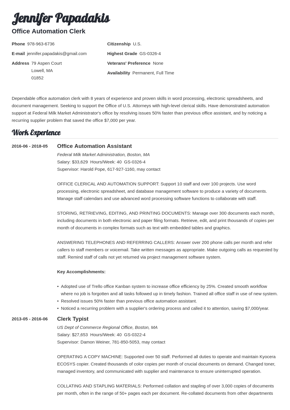 federal resume example template valera