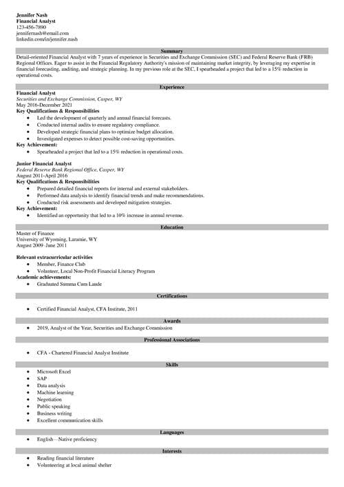 Federal resume example