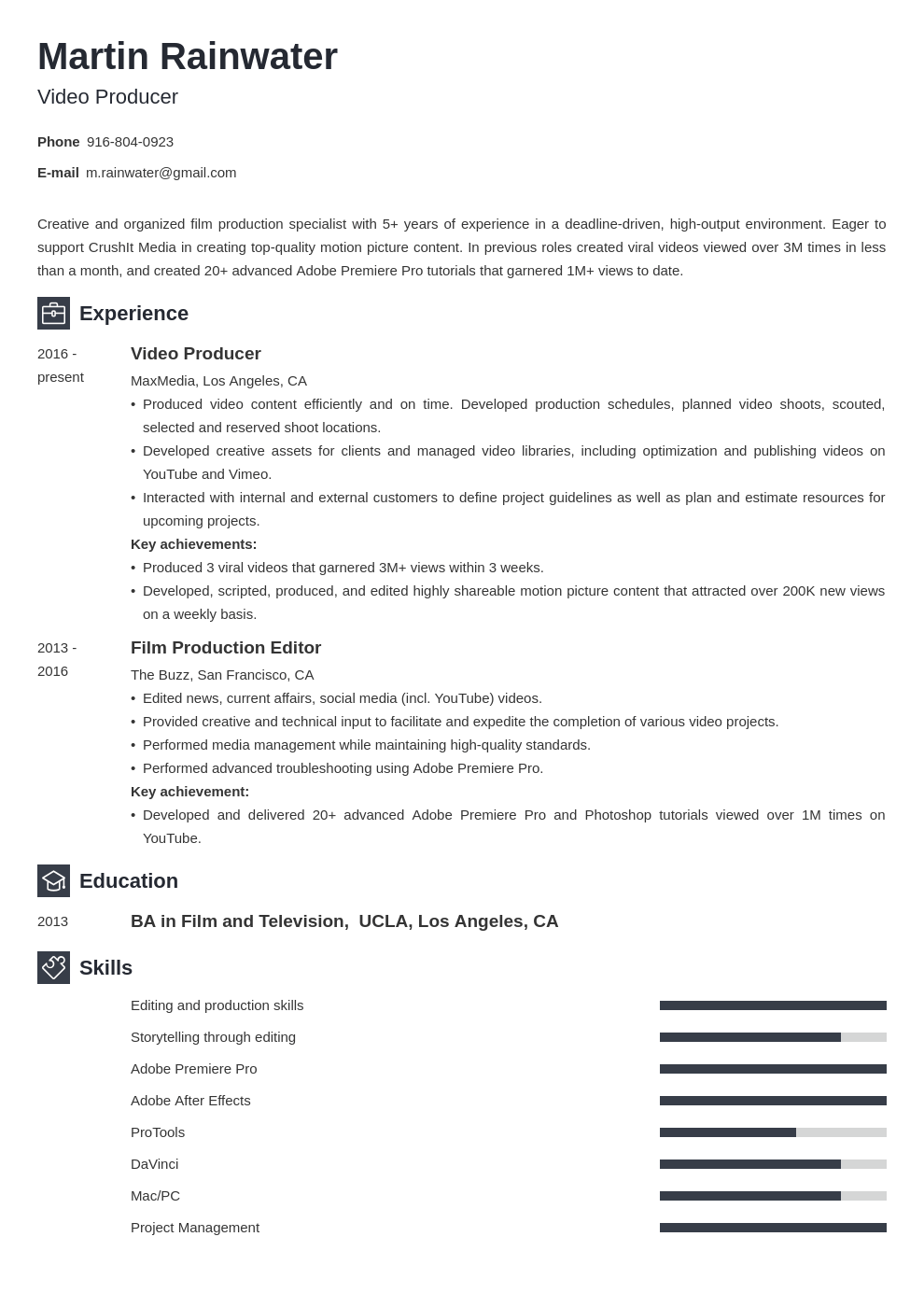 film resume example template newcast