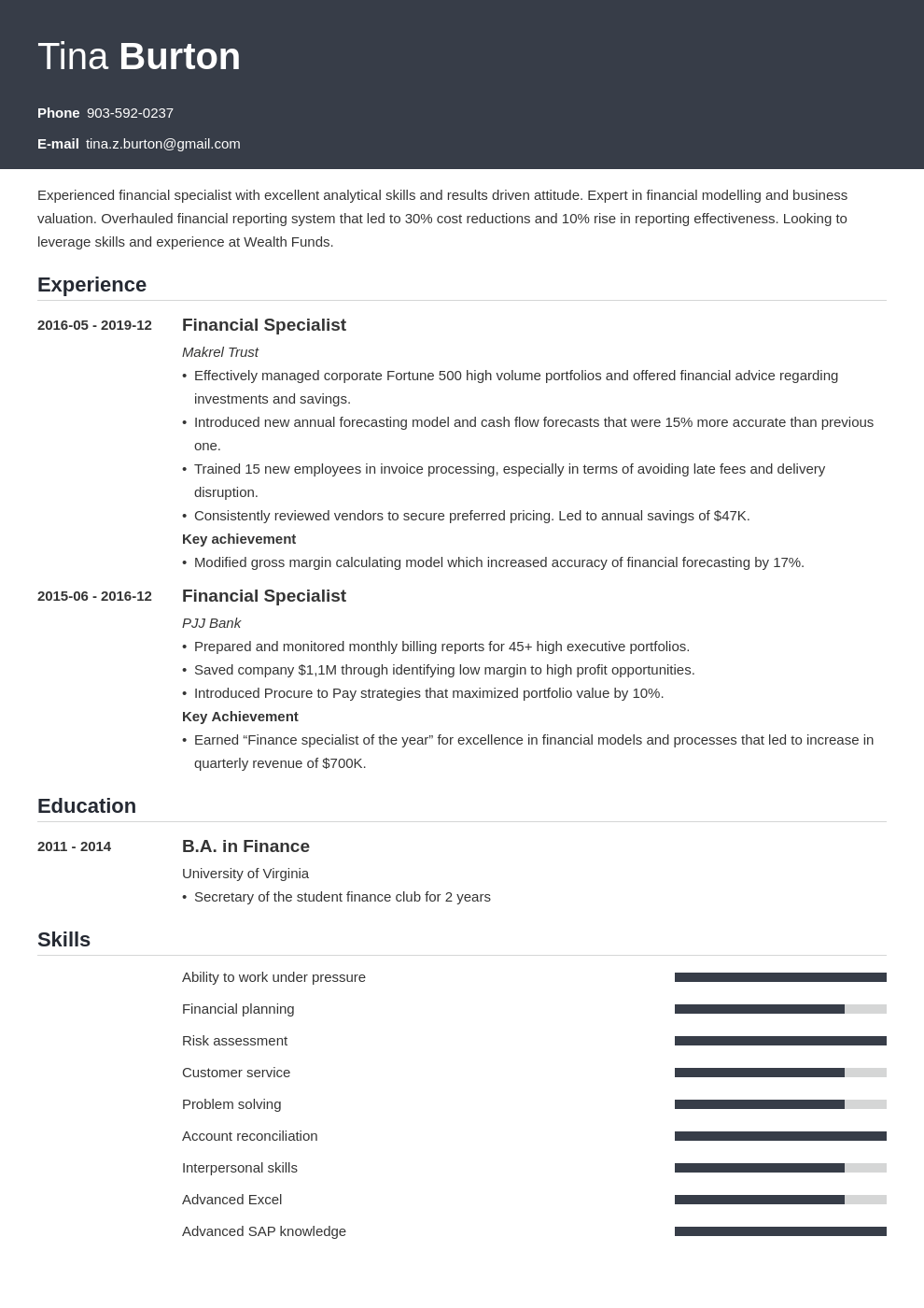 finance resume example template influx