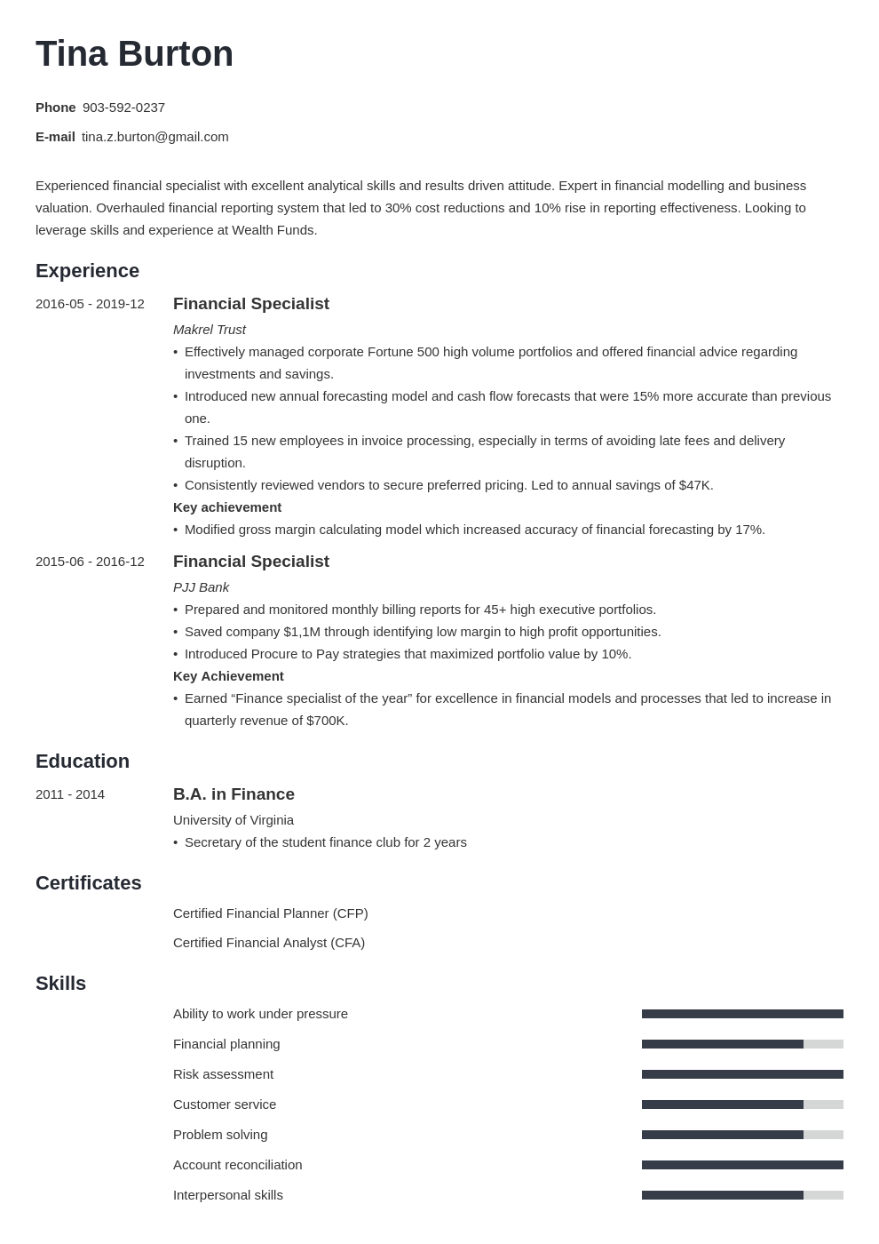 finance resume example template minimo