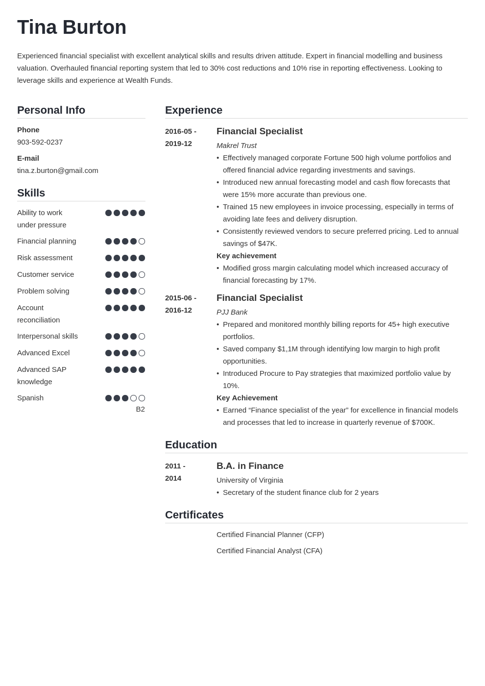 finance resume example template simple
