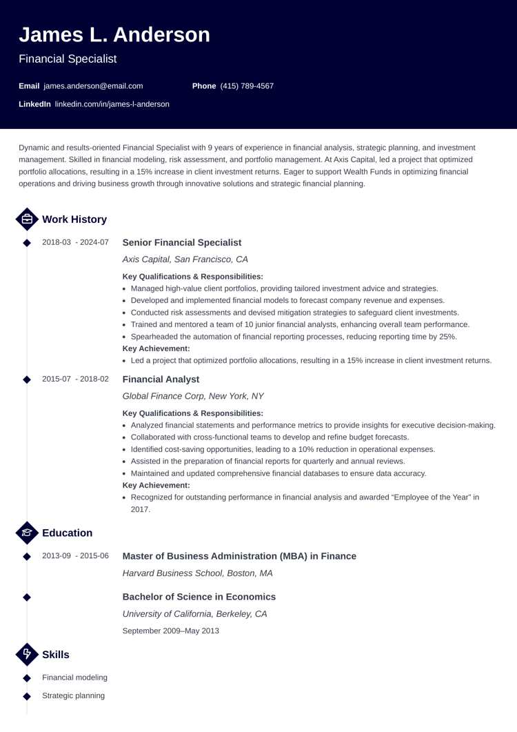 Diamond resume template for finance professionals