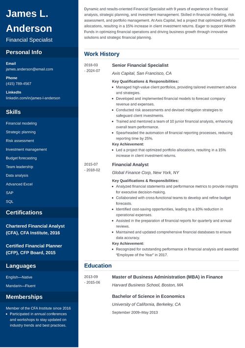 Finance Resume Example