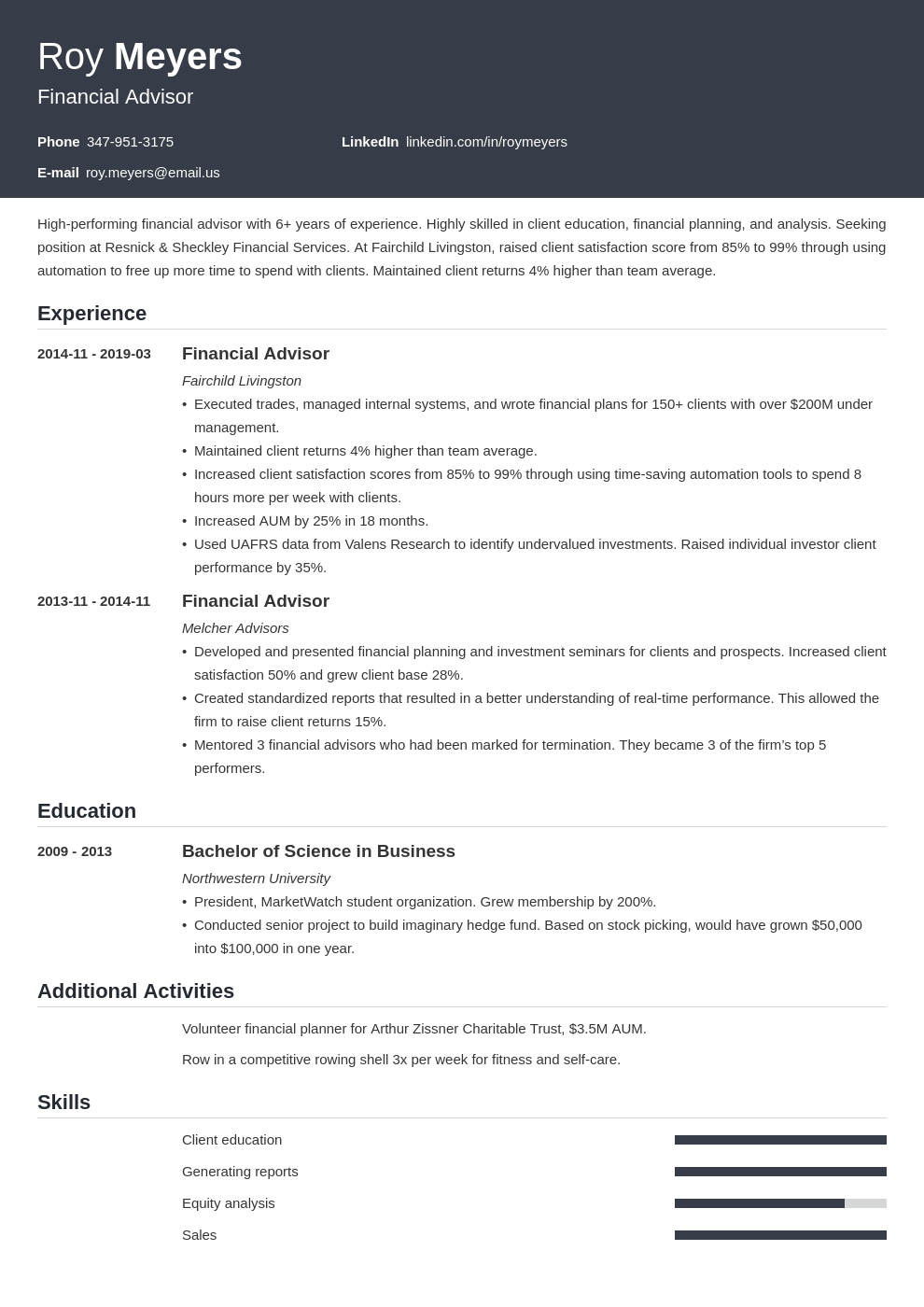 financial advisor resume example template influx