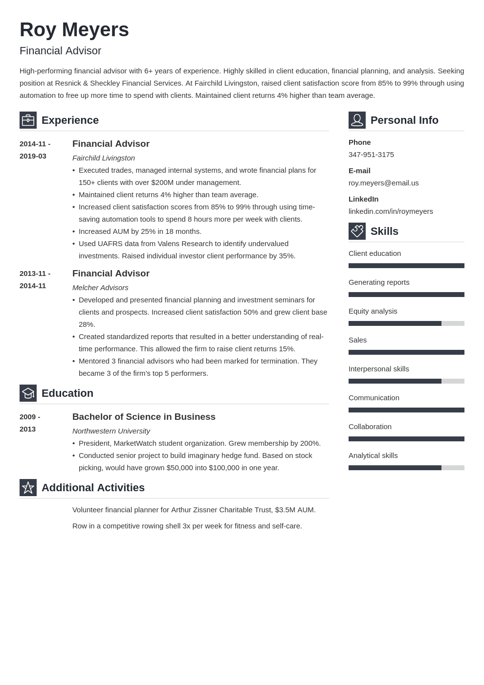 financial advisor resume example template vibes
