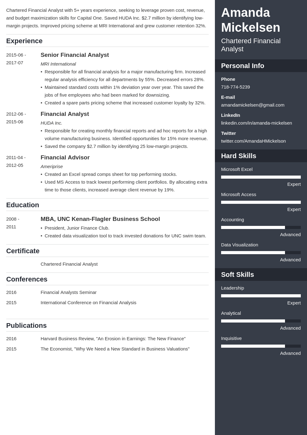 financial analyst resume template enfold