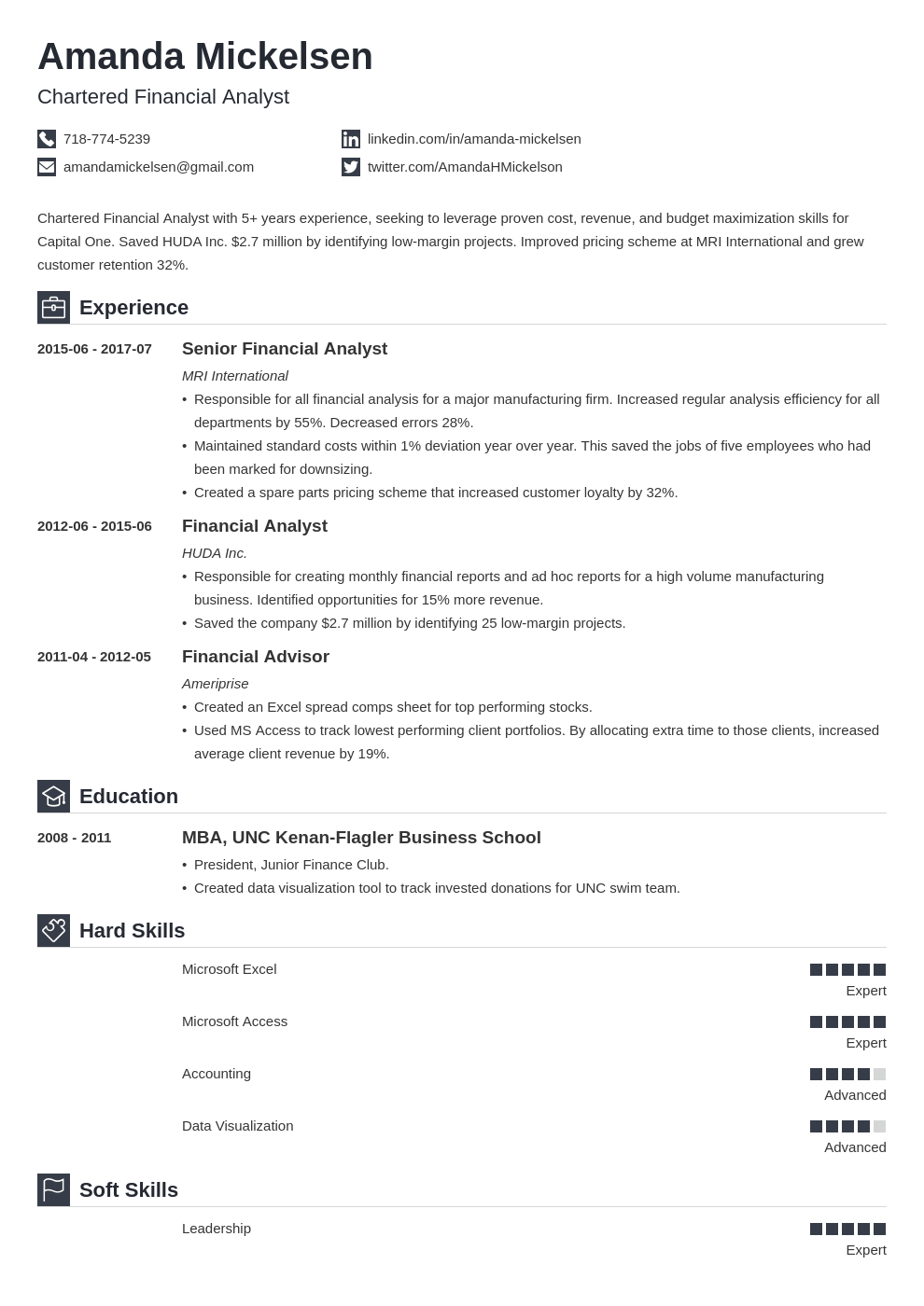 financial analyst ats resume template download free