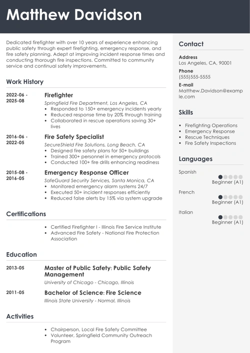 Firefighter resume example