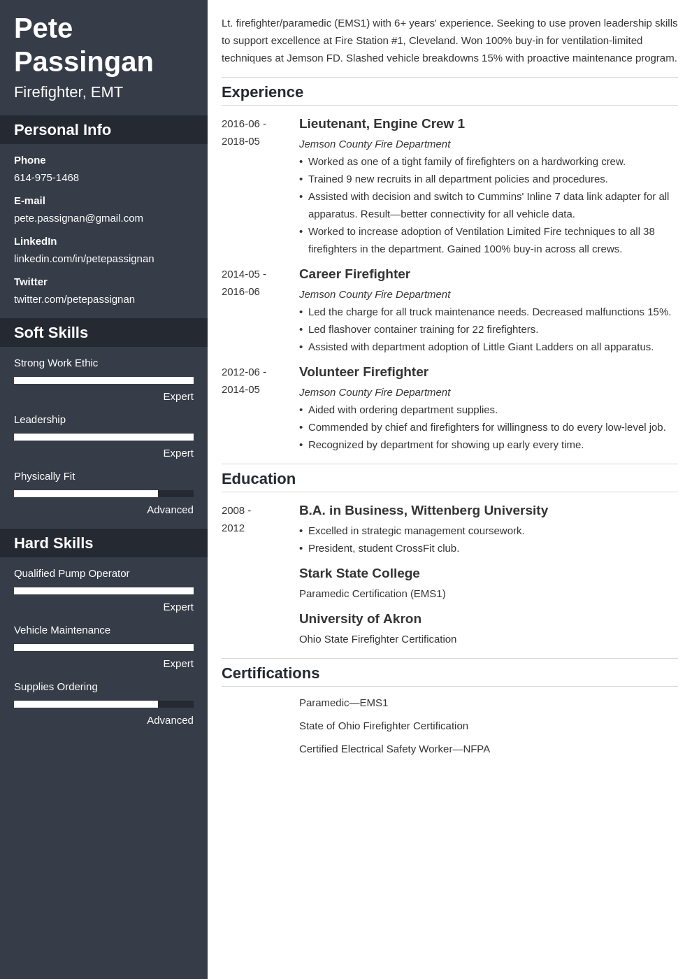 firefighter resume example template cascade