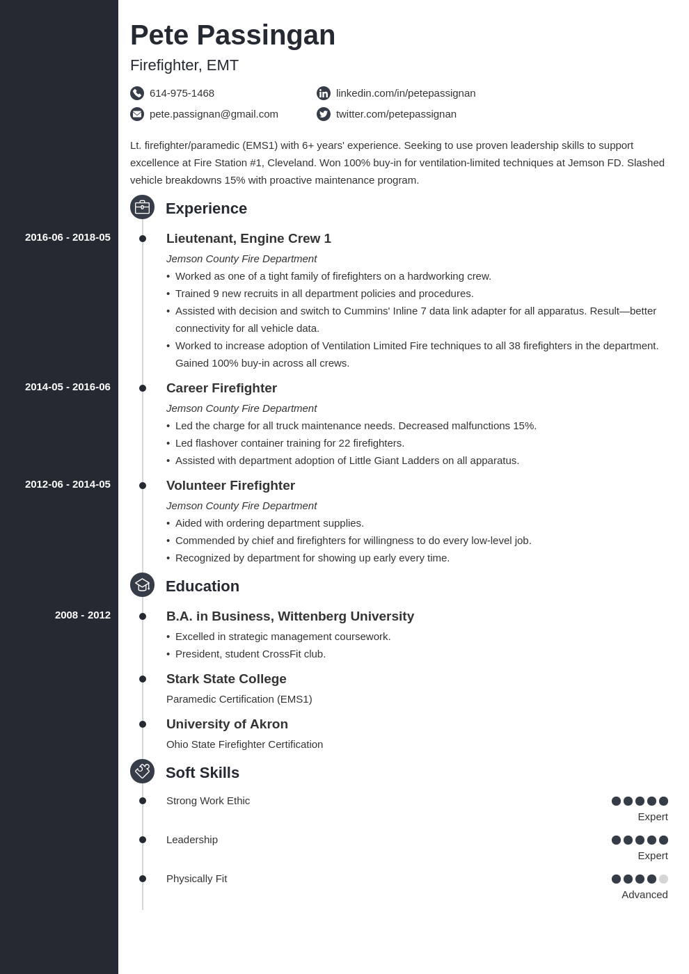 firefighter resume example template concept
