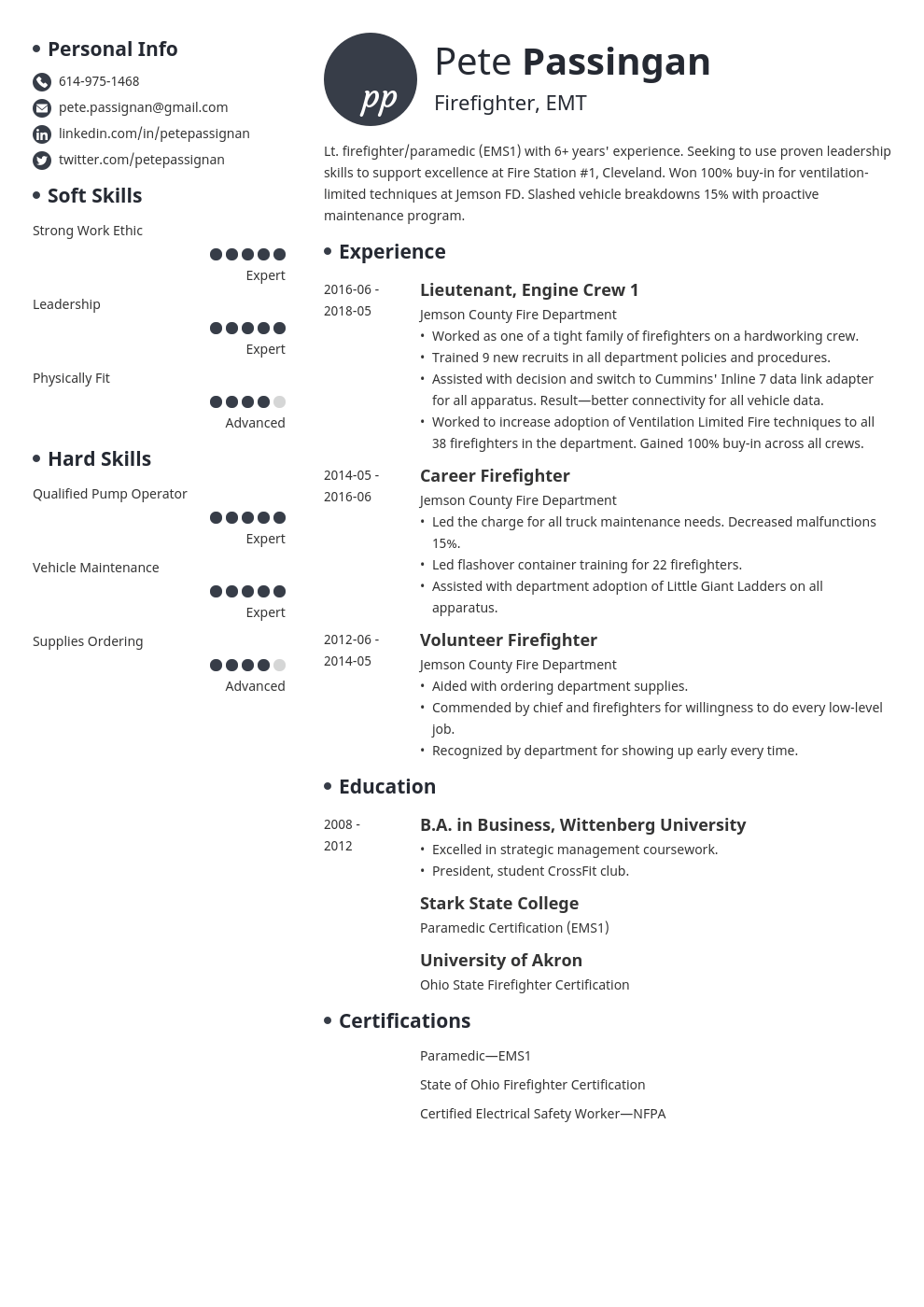 firefighter resume example template initials
