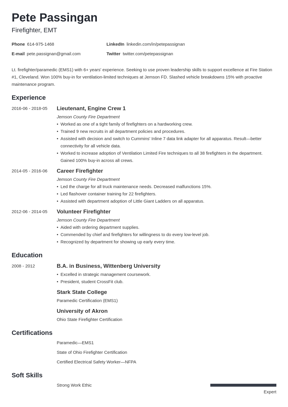 firefighter resume example template minimo