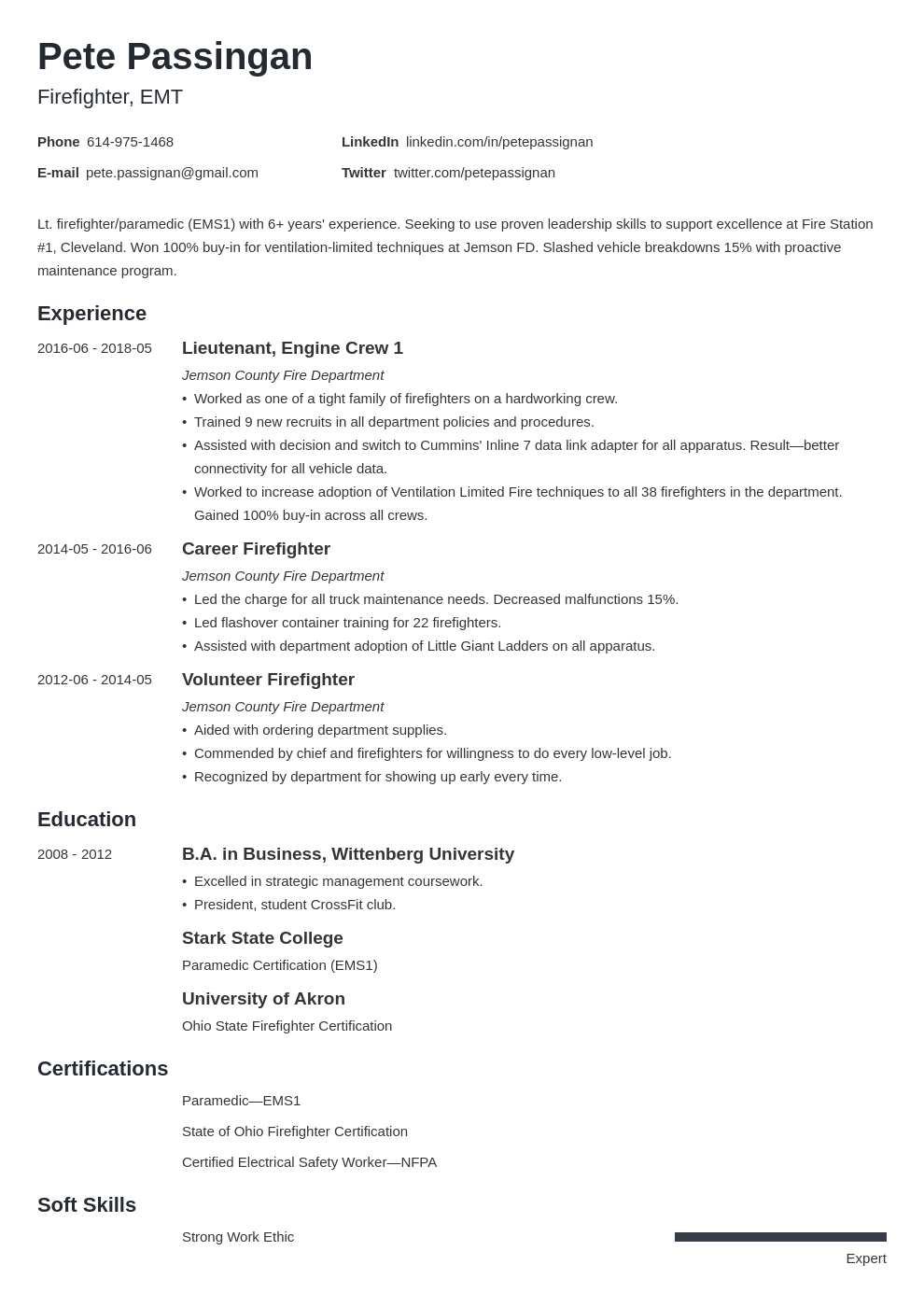 objective on resume for firefighter