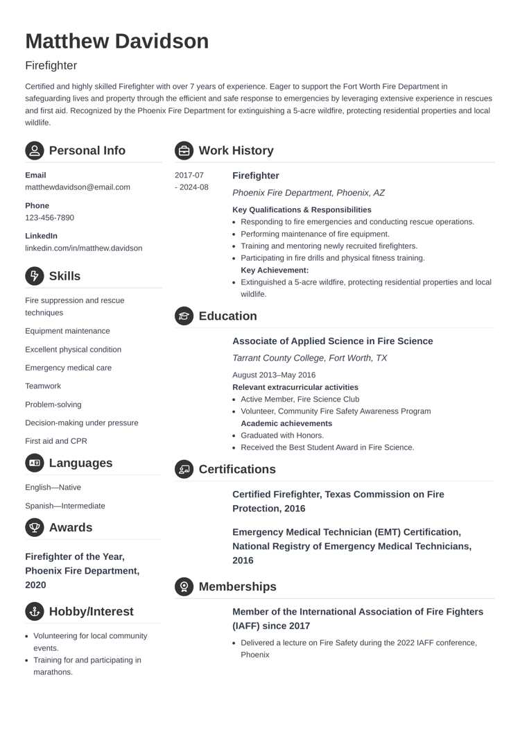 Firefighter resume template - Crisp