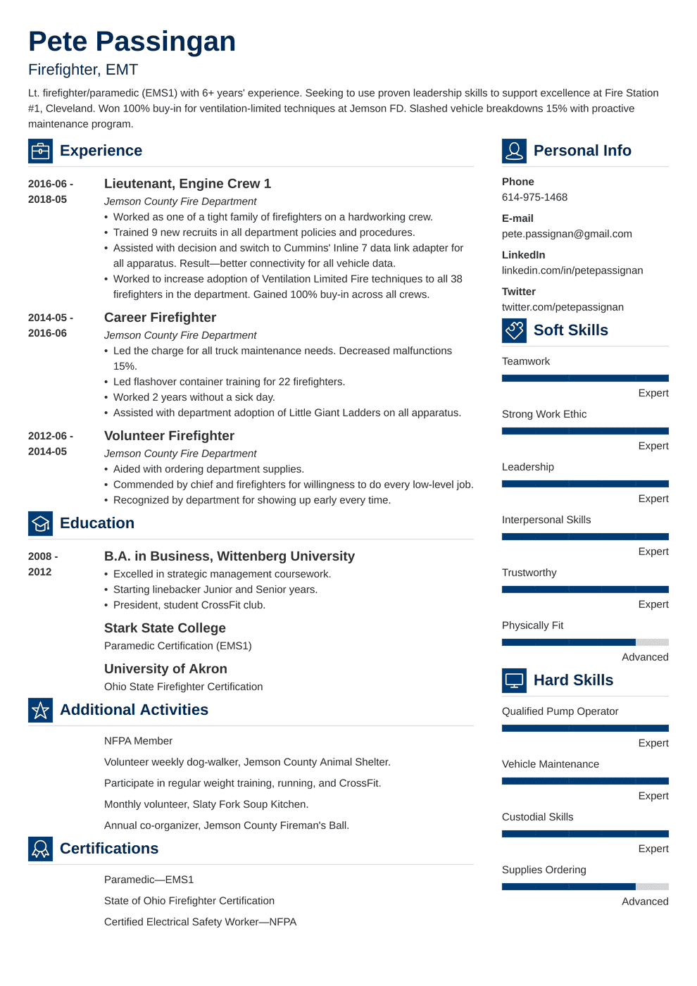 Firefighter Resume Template - prntbl.concejomunicipaldechinu.gov.co