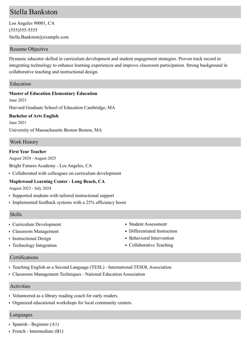 sample resume example