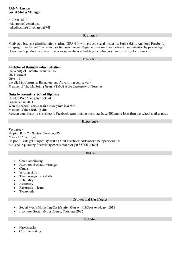 simple first job resume sample