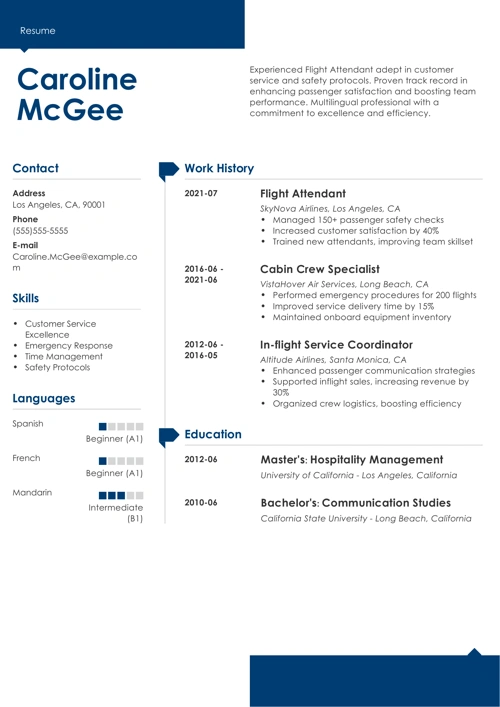 Flight attendant resume example
