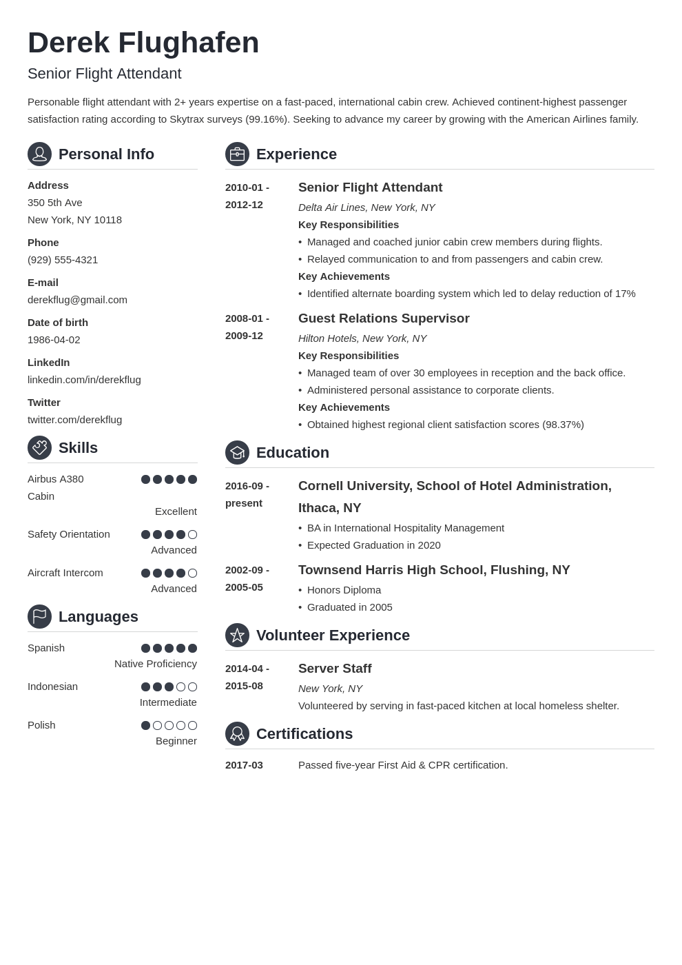 flight attendant resume example template crisp