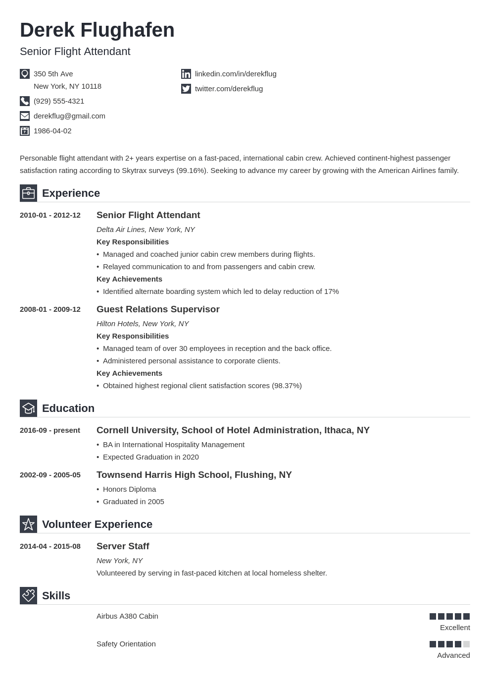 resume for flight attendant with no experience