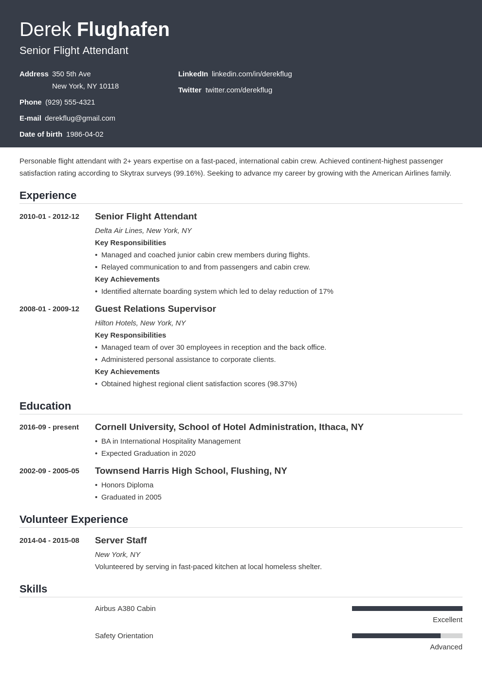 flight attendant resume example template influx