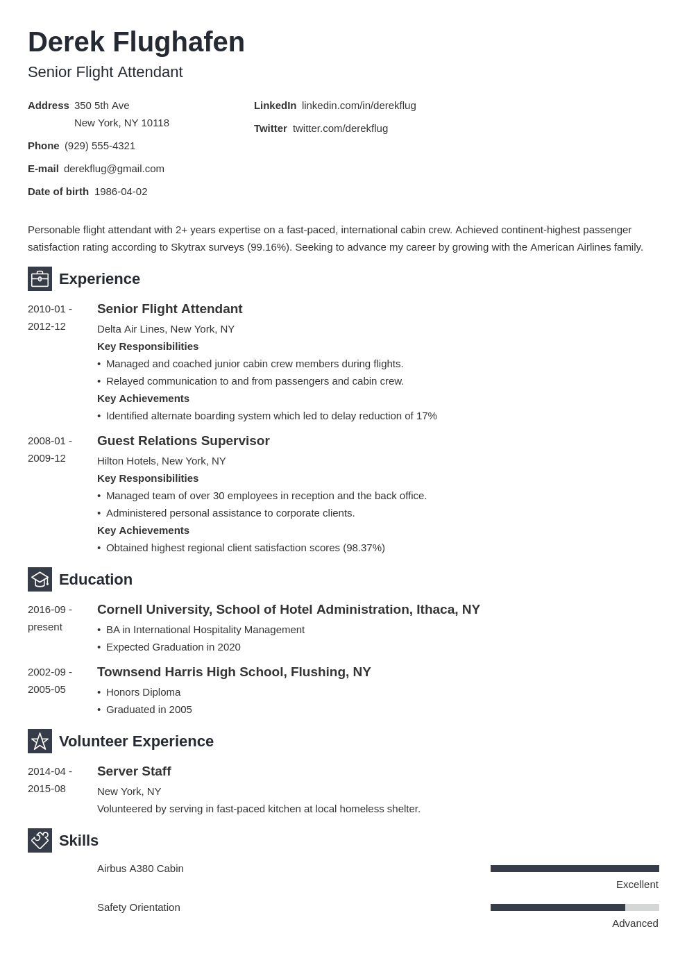 flight attendant resume example template newcast