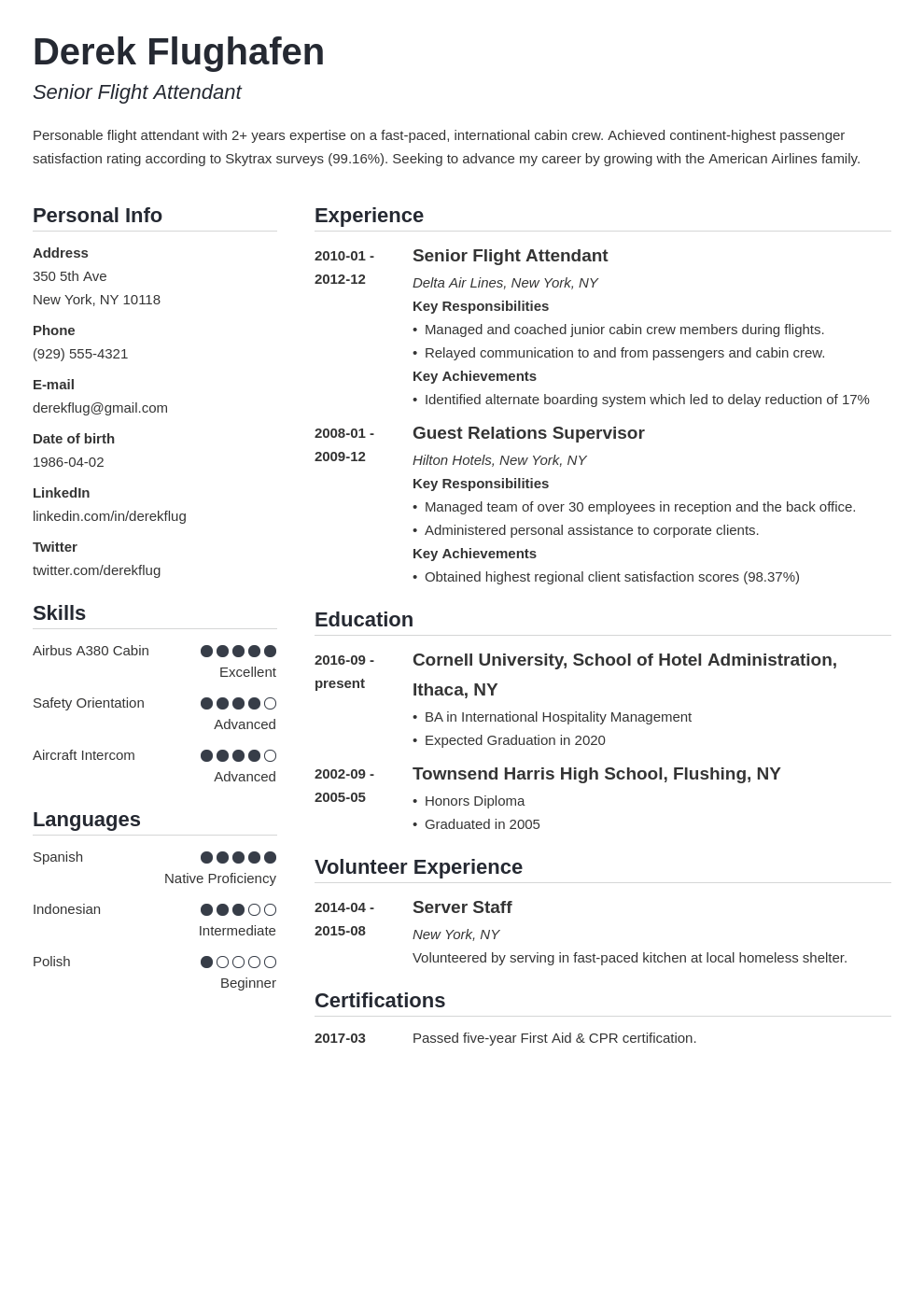 flight attendant resume example template simple