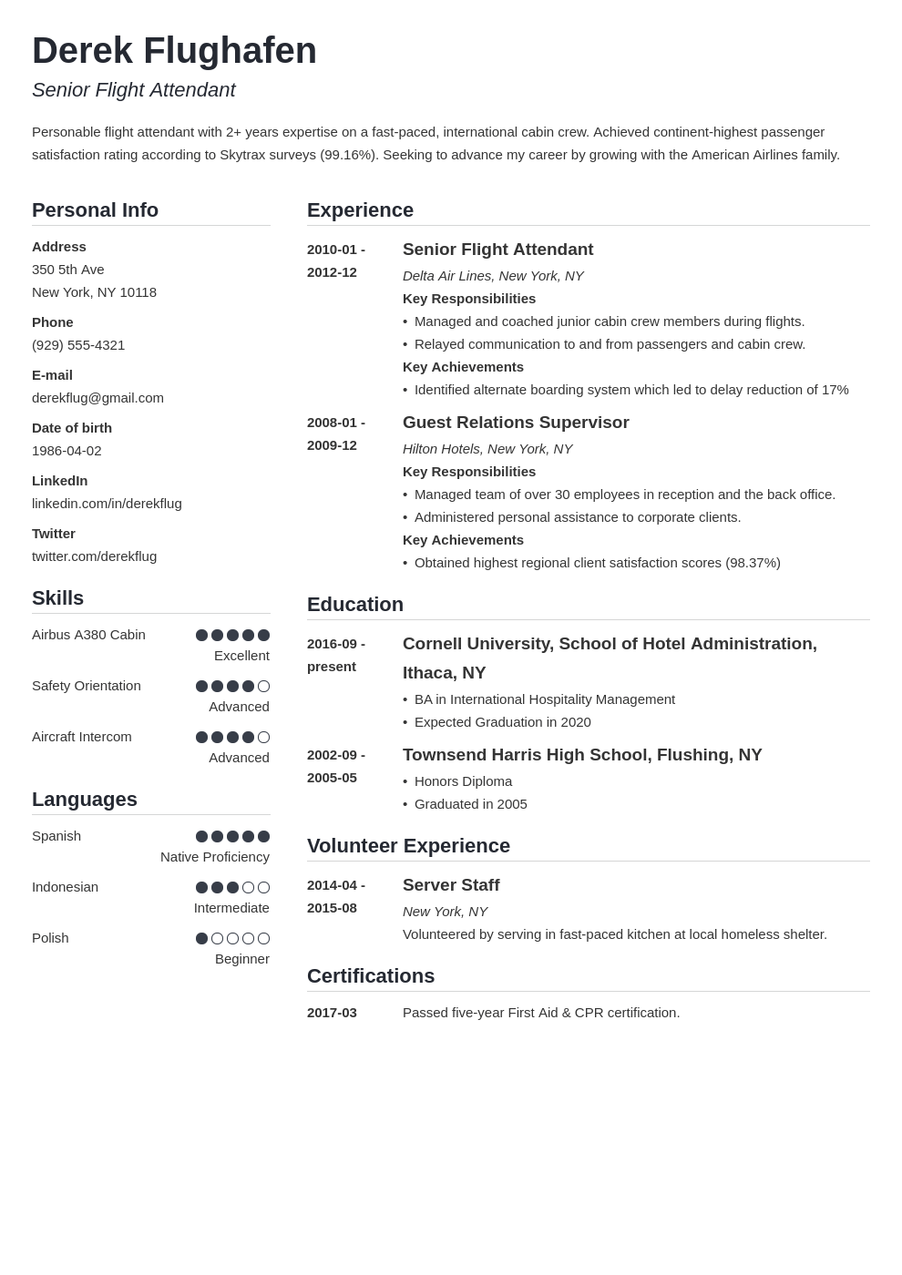 4 Flight Attendant Resume Examples & Templates for 2024