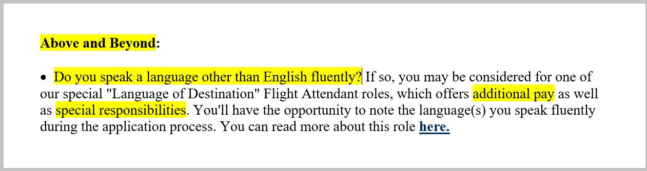 flight attendant resume matched with job description