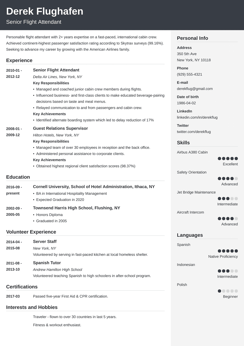 flight attendant resume examples no experience