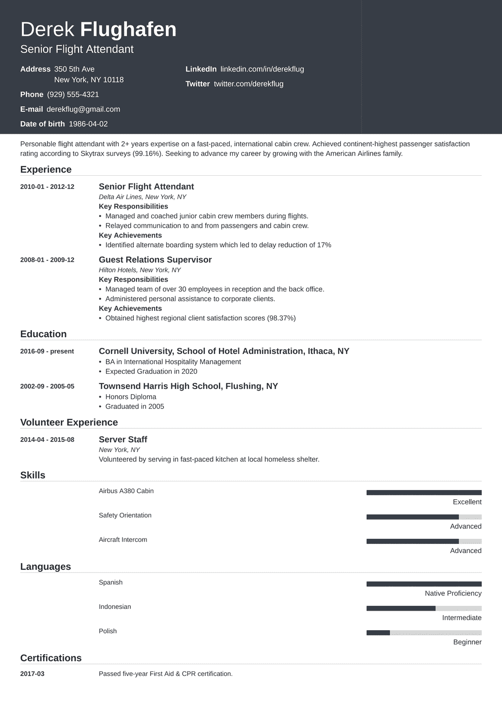 Flight Attendant Resume Sample Also With No Experience