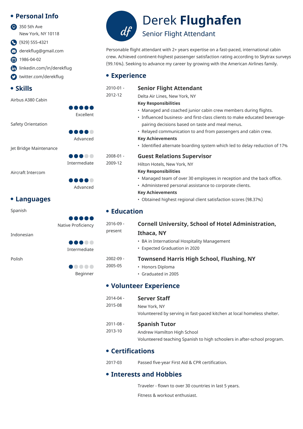 Flight Attendant Resume Template No Experience Master Template