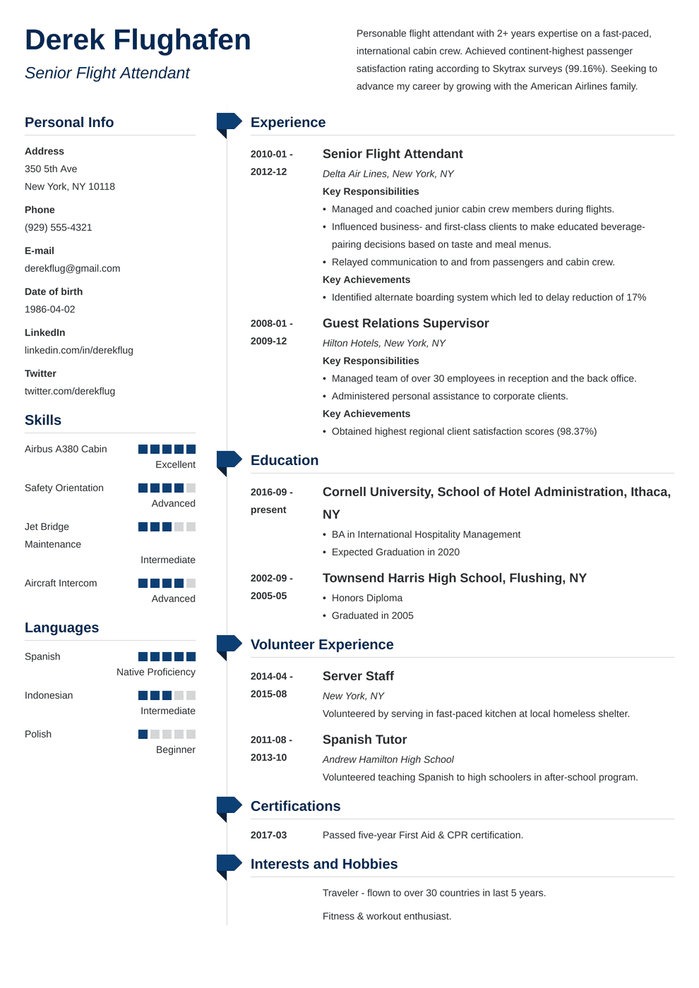 Flight Attendant Resume Sample Complete Guide 20 Examples