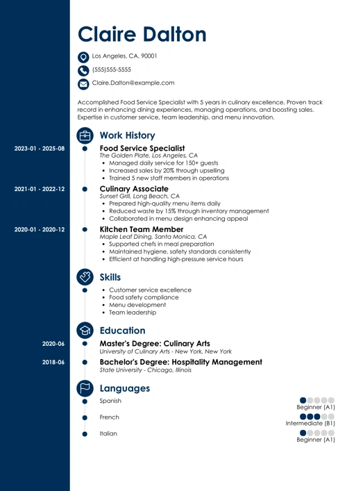 Food service resume example
